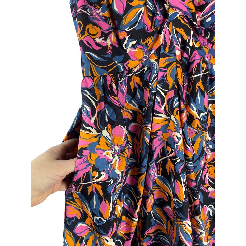 French Connection Twist Front Midi Dress Women's XL NWT Tropical Ruffle Cotton - Picture 5 of 10